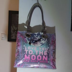 Papaya Art Love You Too The Moon And Back Pink & Gray Tote w Moon Design $55